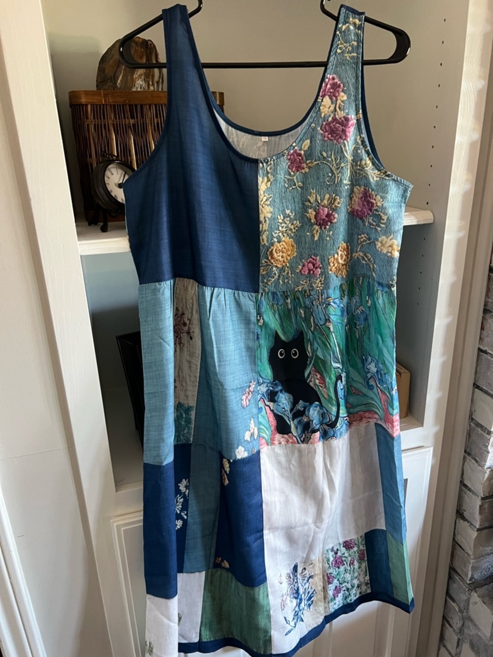 Patchwork Floral Cat Print Jumper Dress XL